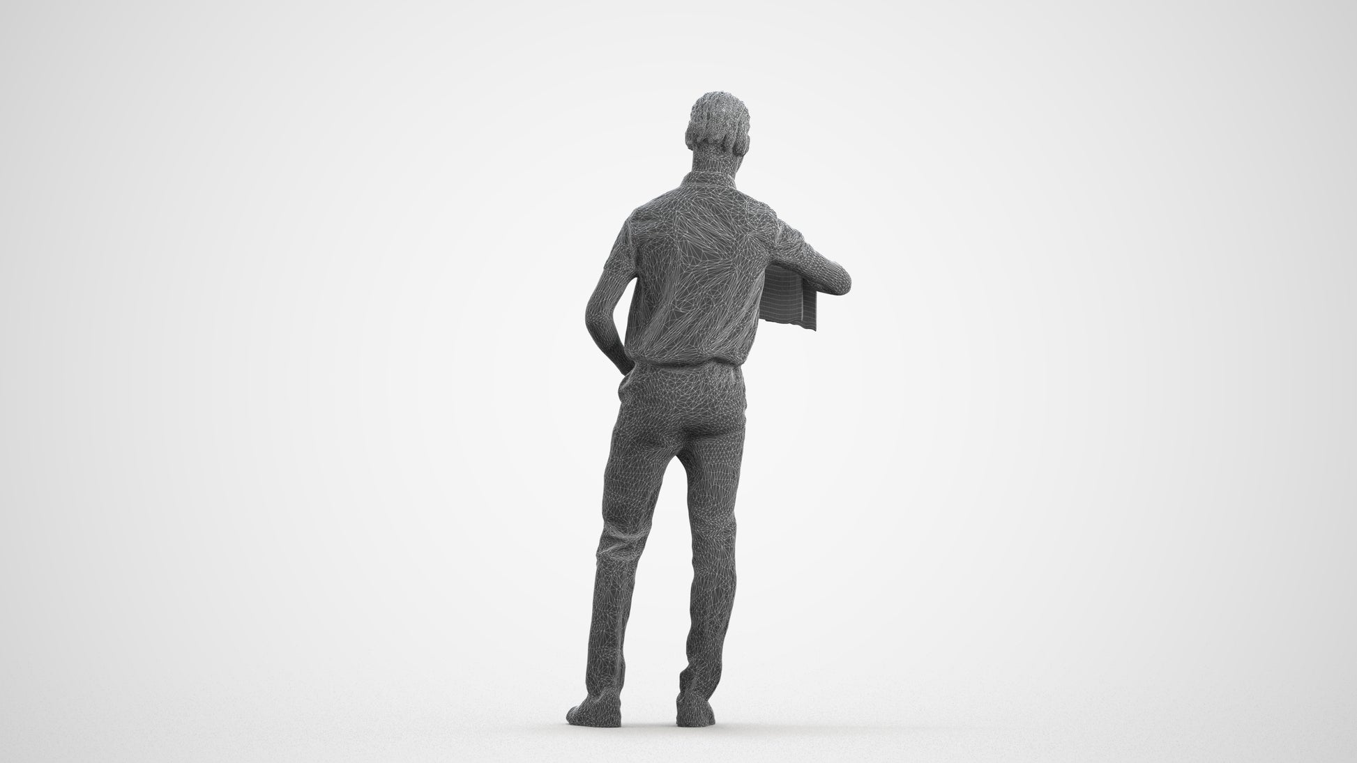 realistic 3D human boy hospitality, archviz people FBX OBJ for Blender, wireframe front view