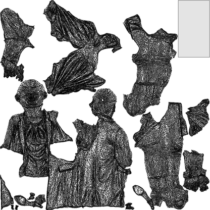 3D human model woman business walking, photogrammetry scanned person for archviz, wireframe top-down view