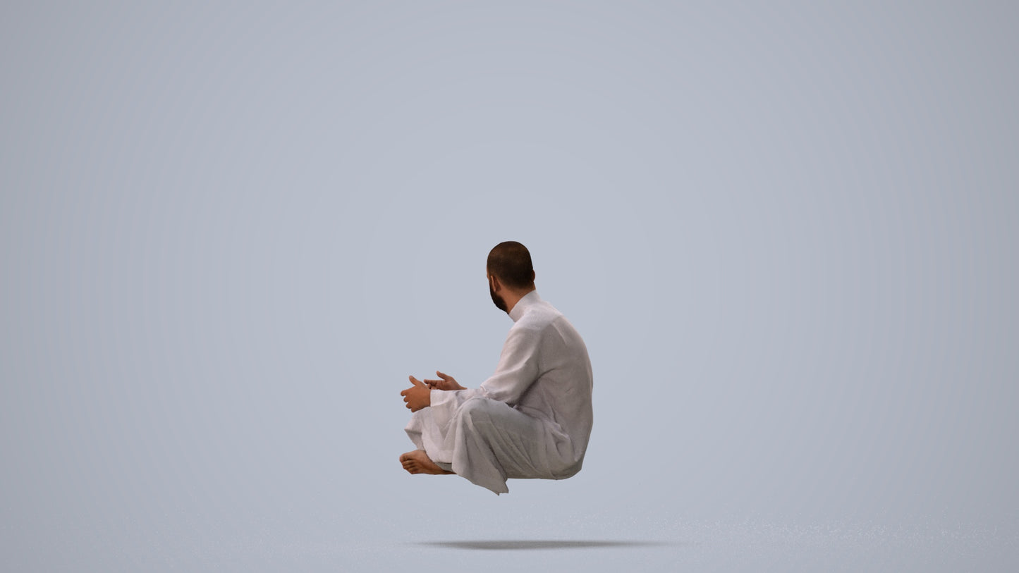 realistic 3D man casual sitting, scanned archviz people for Blender and 3ds Max, three-quarter view render