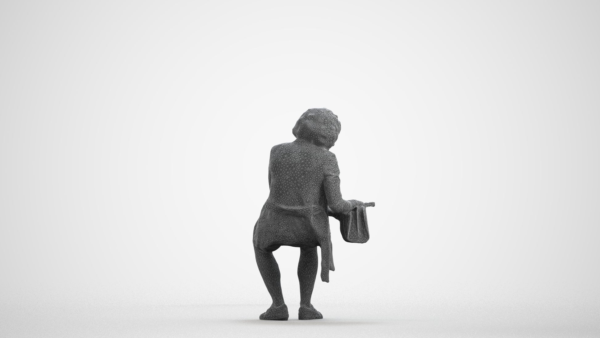 3D people model woman business sitting, scanned human for 3ds Max rendering, wireframe front view
