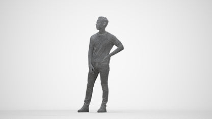 realistic 3D man casual standing, scanned archviz people for Blender and 3ds Max, wireframe back view