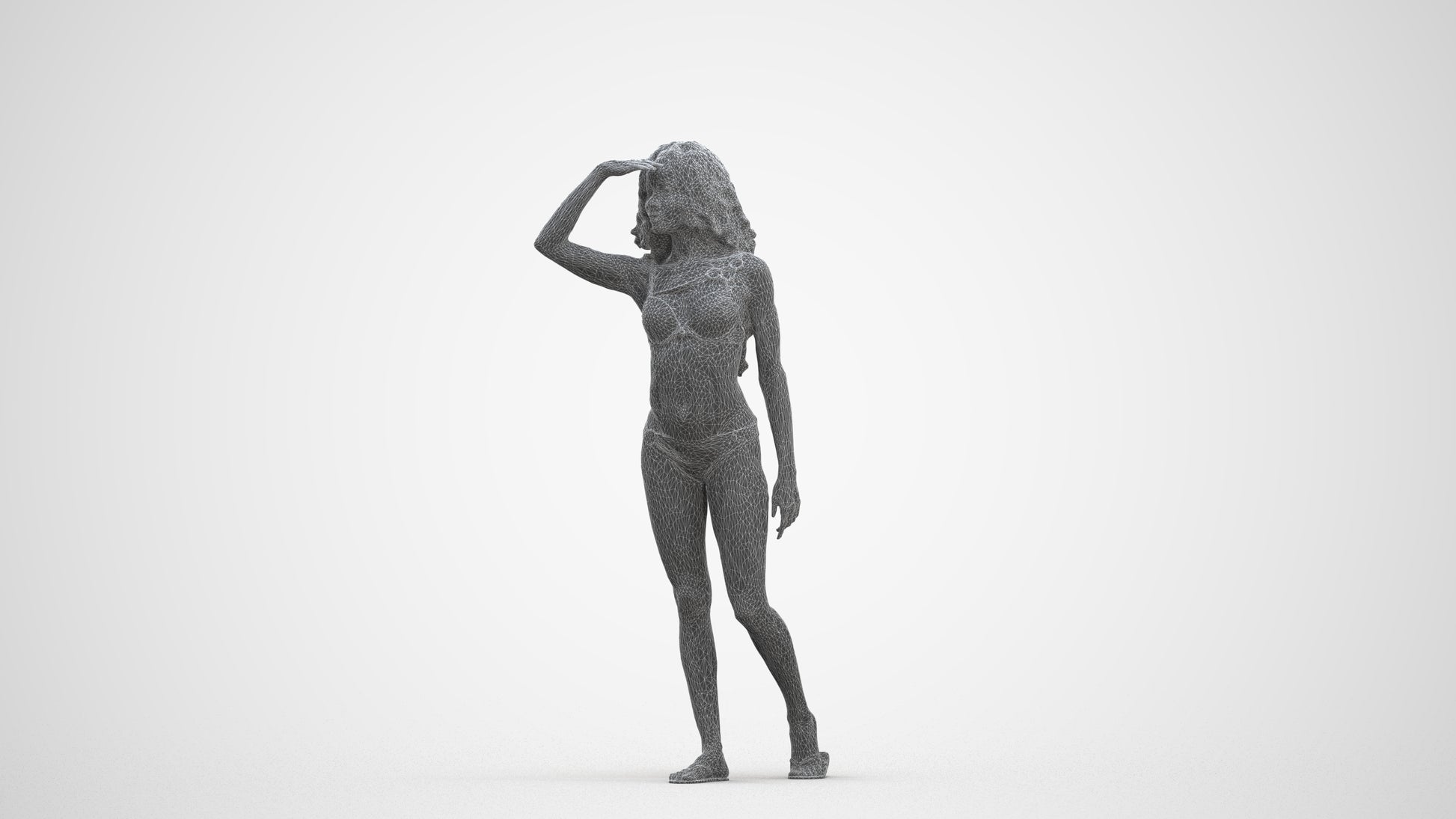 photogrammetry 3D woman pool, realistic human model archviz FBX, three-quarter front view render
