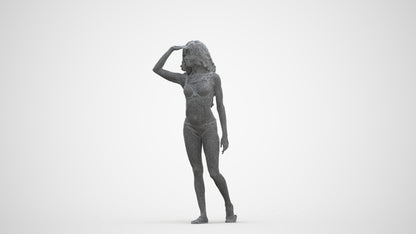 photogrammetry 3D woman pool, realistic human model archviz FBX, three-quarter front view render
