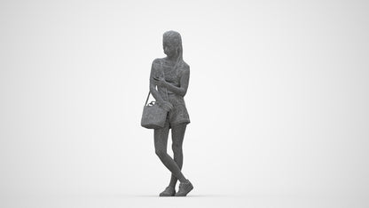 photogrammetry 3D woman casual standing, realistic human model archviz FBX, wireframe back view