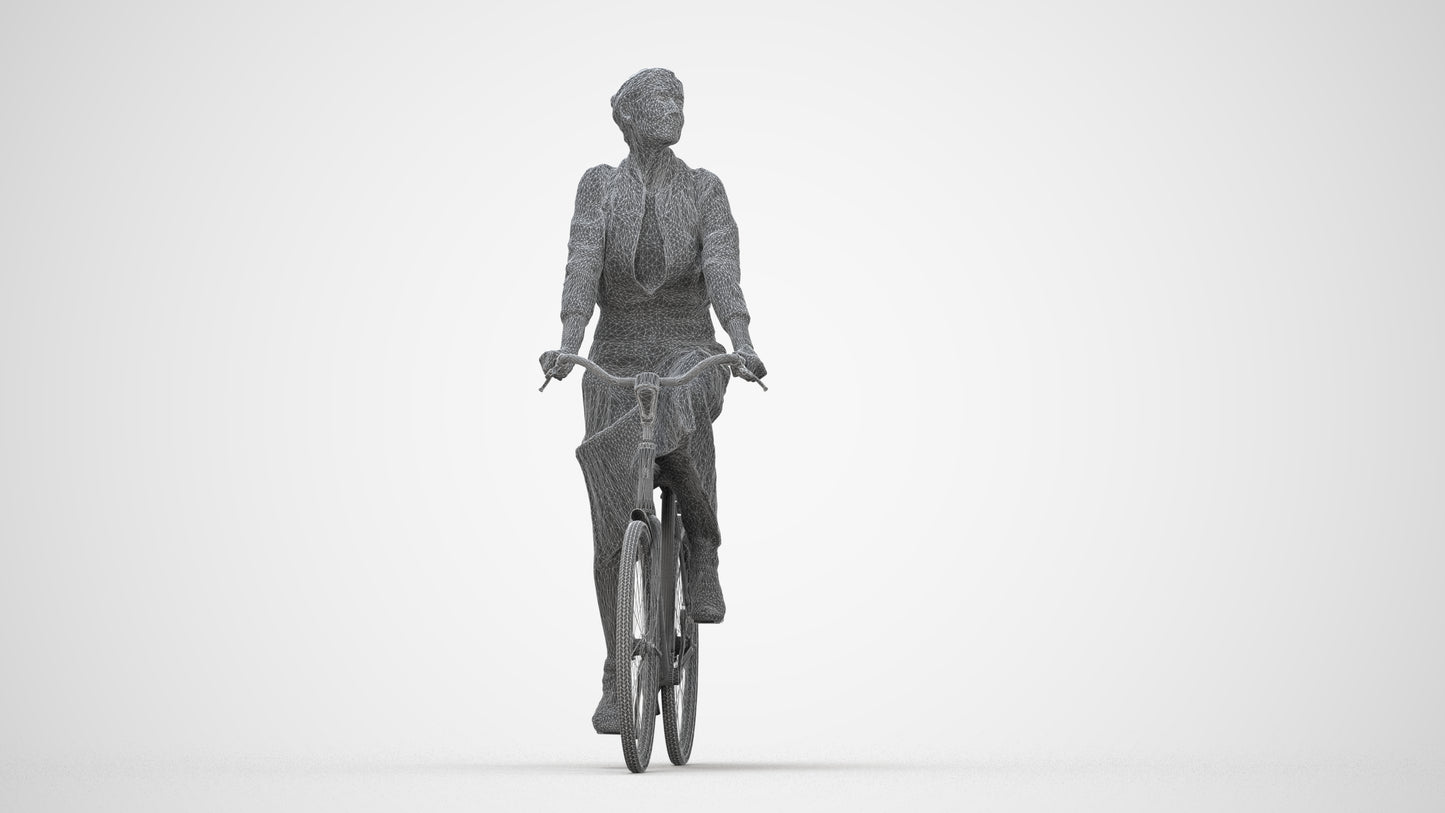 realistic 3D human woman casual cycling, archviz people FBX OBJ for Blender, wireframe back view