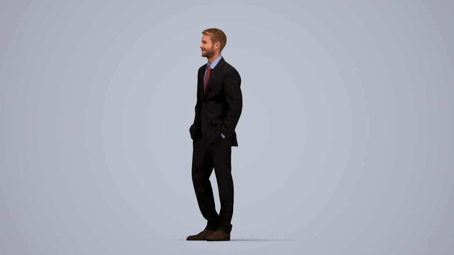 realistic 3D man business, scanned archviz people for Blender and 3ds Max, top-down view render