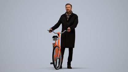 photogrammetry 3D man cycling, realistic human model archviz FBX, standing pose render