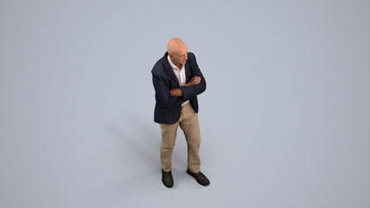 3D human model senior man business, photogrammetry scanned person for archviz, back view render