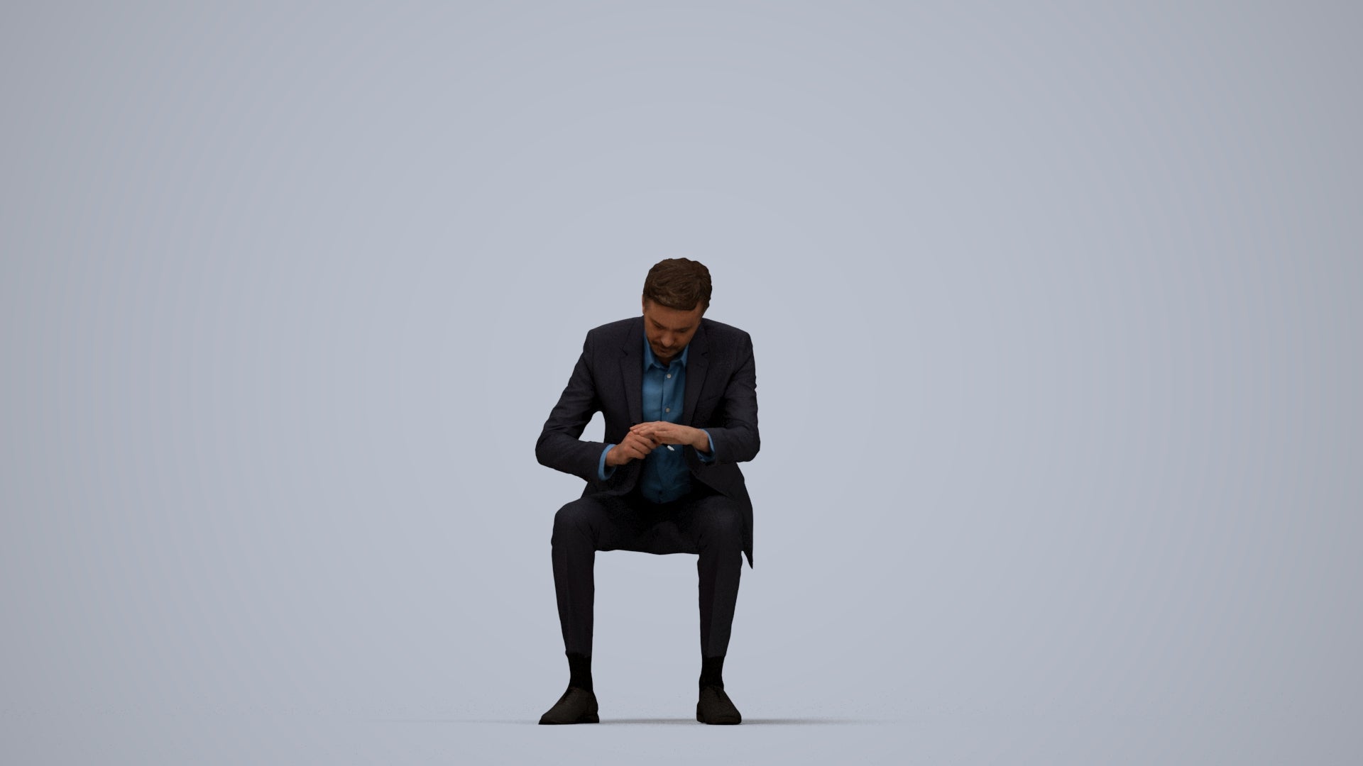 3D people model man business, scanned human for 3ds Max rendering, top-down view render