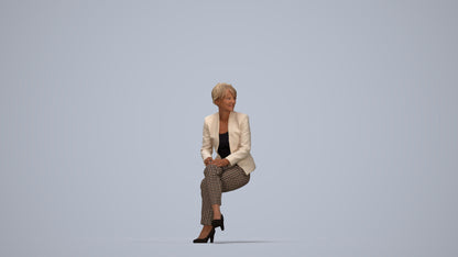 realistic 3D human senior woman business sitting, archviz people FBX OBJ for Blender, top-down view render
