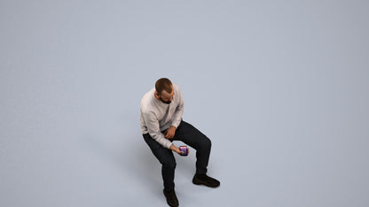 3D people model man casual sitting, scanned human for 3ds Max rendering, back view render