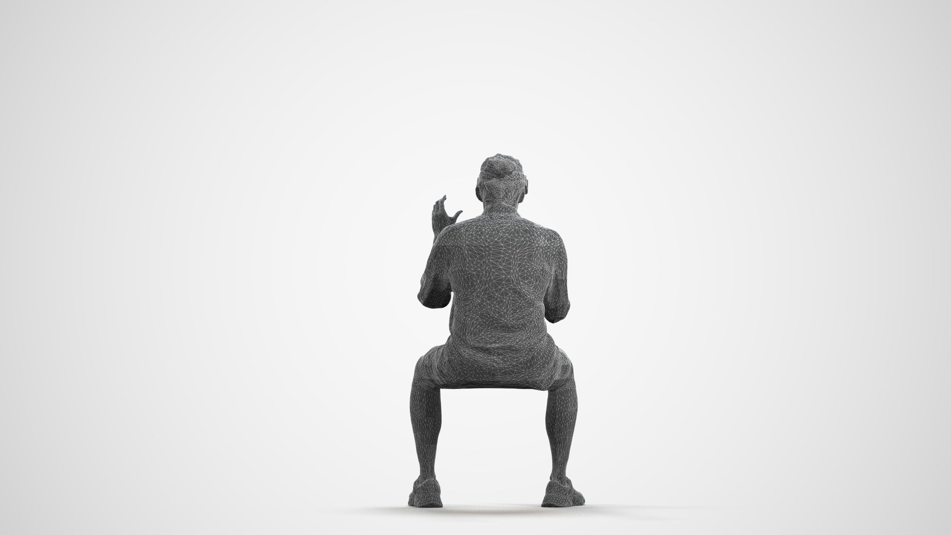 3D scanned man sitting casual, photorealistic archviz people for Enscape and SketchUp, wireframe front view