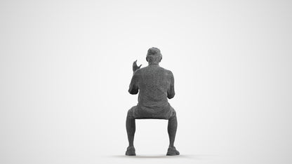 3D scanned man sitting casual, photorealistic archviz people for Enscape and SketchUp, wireframe front view