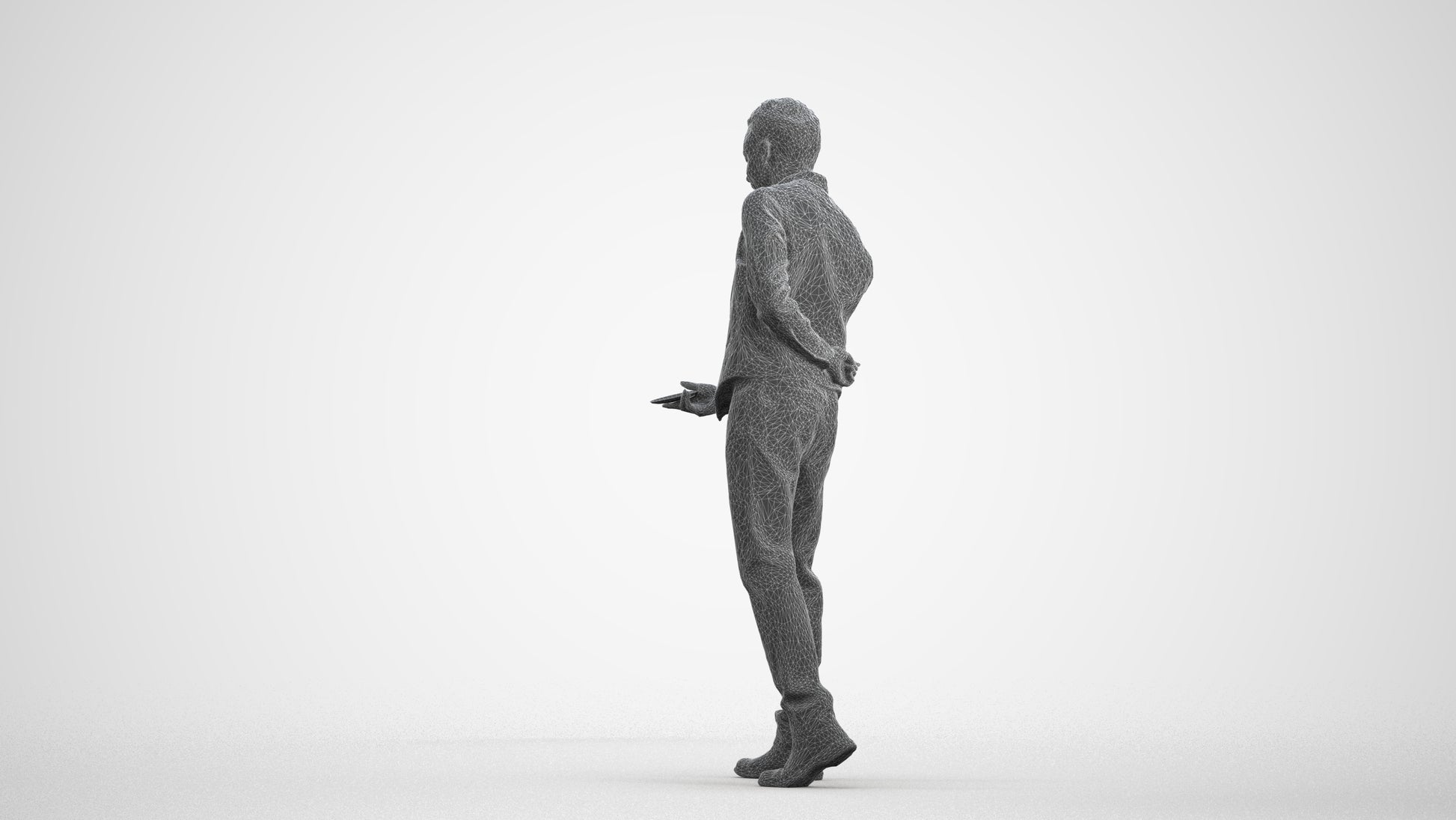 3D scanned man hospitality, photorealistic archviz people for Enscape and SketchUp, wireframe front view