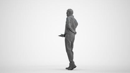 3D scanned man hospitality, photorealistic archviz people for Enscape and SketchUp, wireframe front view