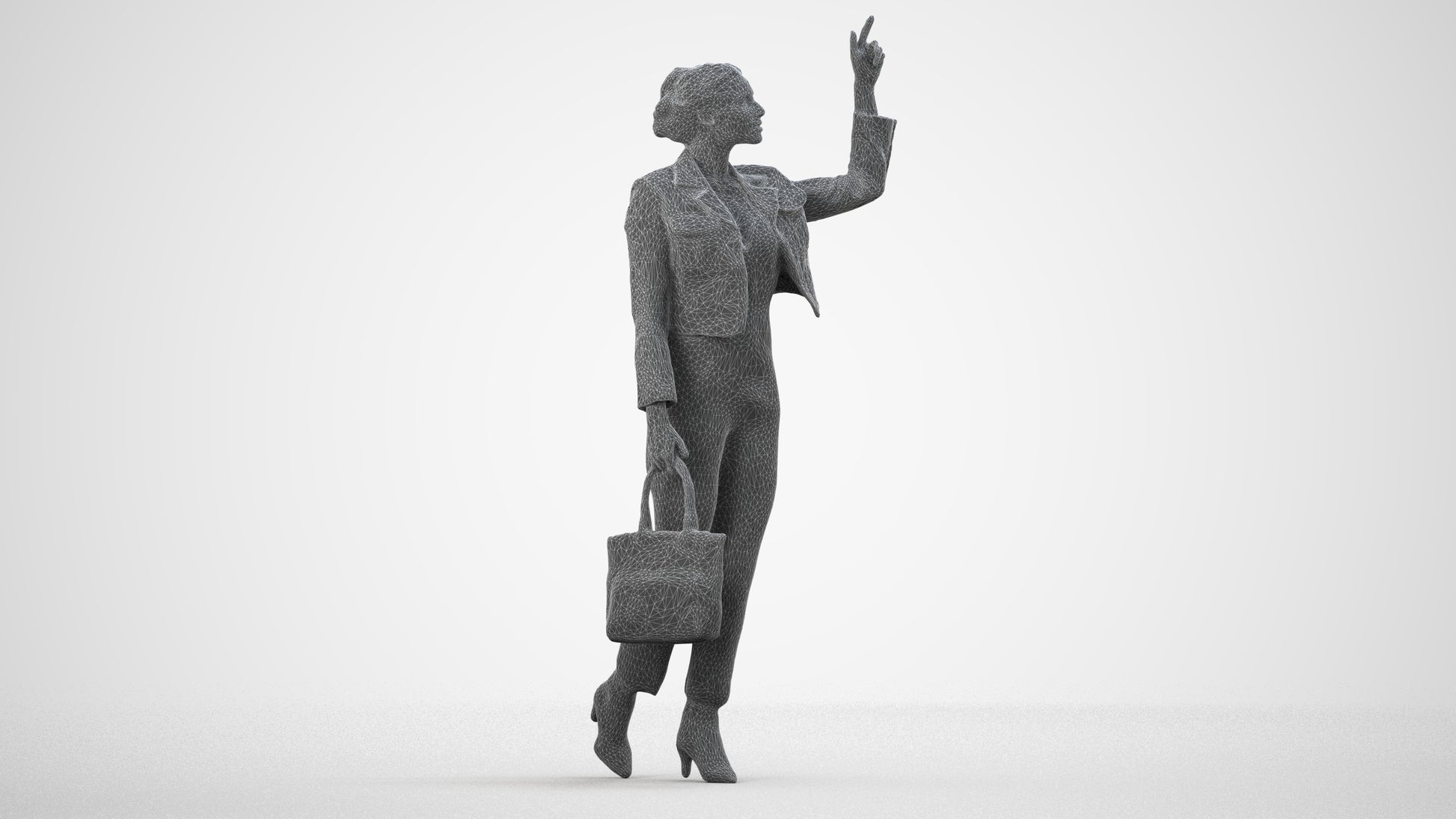 photogrammetry 3D woman business walking, realistic human model archviz FBX, wireframe side view