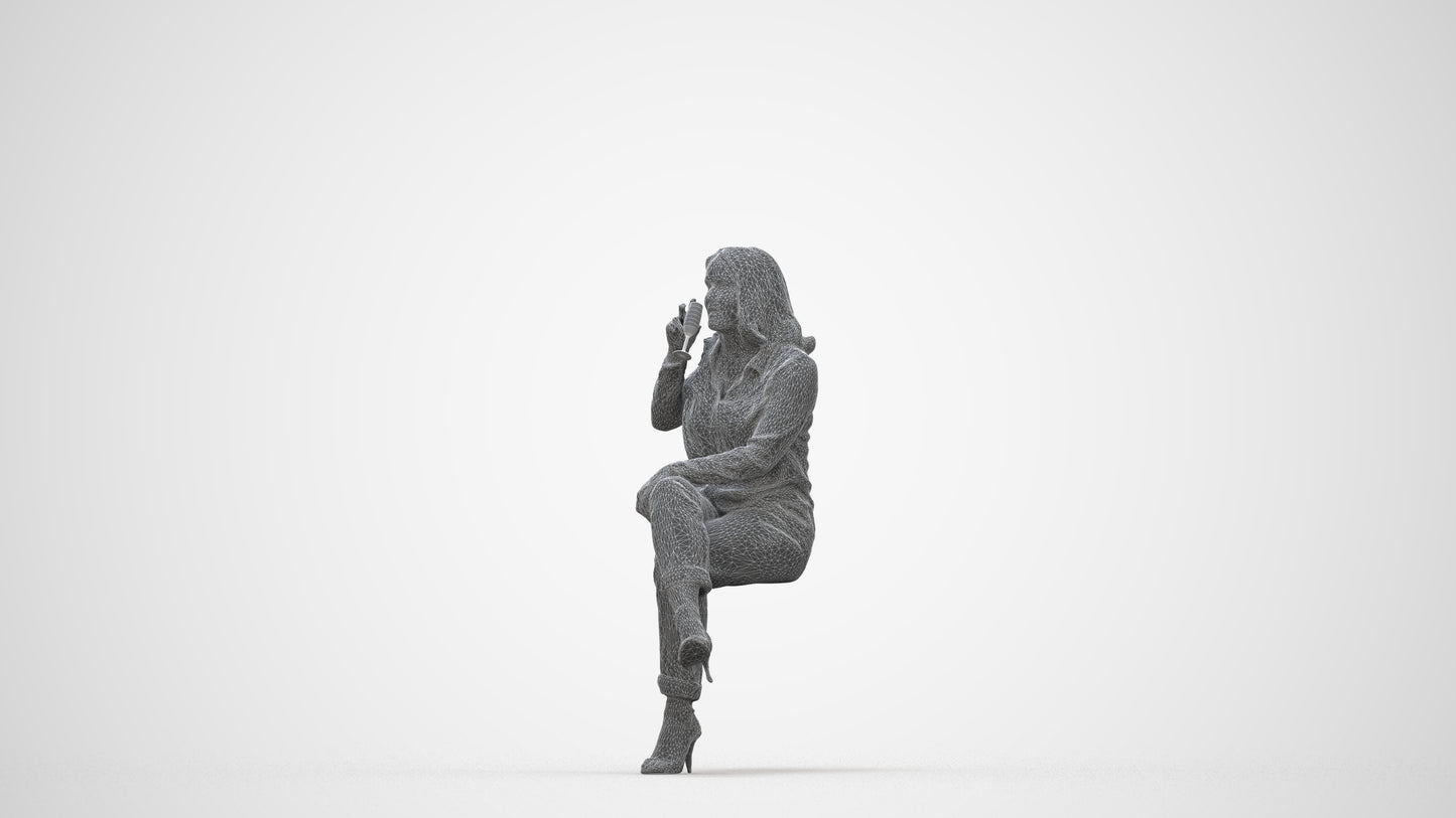 realistic 3D woman casual sitting, scanned archviz people for Blender and 3ds Max, wireframe back view