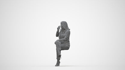 realistic 3D woman casual sitting, scanned archviz people for Blender and 3ds Max, wireframe back view
