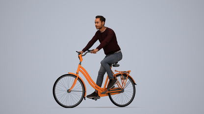 realistic 3D man casual cycling, scanned archviz people for Blender and 3ds Max, top-down view render