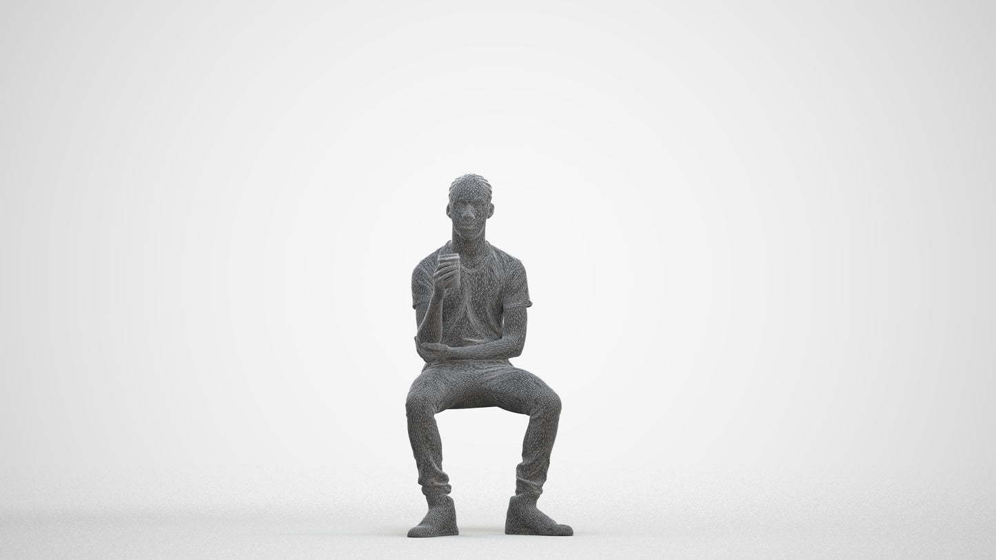 3D human model boy casual kids, photogrammetry scanned person for archviz, three-quarter front view render
