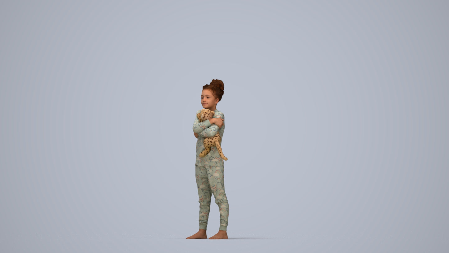 realistic 3D human girl kids, archviz people FBX OBJ for Blender, top-down view render