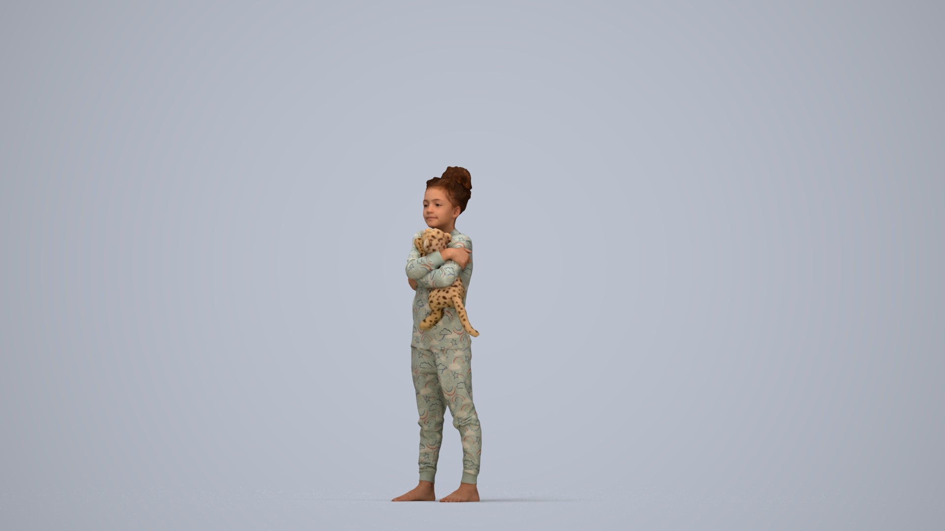 realistic 3D human girl kids, archviz people FBX OBJ for Blender, top-down view render