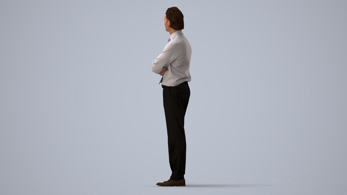 realistic 3D people man business, render-ready for V-Ray and Corona, FBX OBJ, three-quarter view render