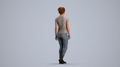 realistic 3D people woman casual walking, render-ready for V-Ray and Corona, FBX OBJ, front view render