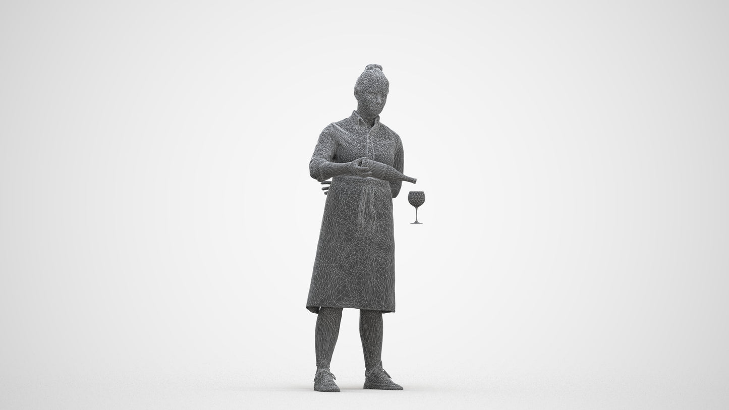 scanned 3D woman casual hospitality, photogrammetry people for Enscape and V-Ray, three-quarter front view render