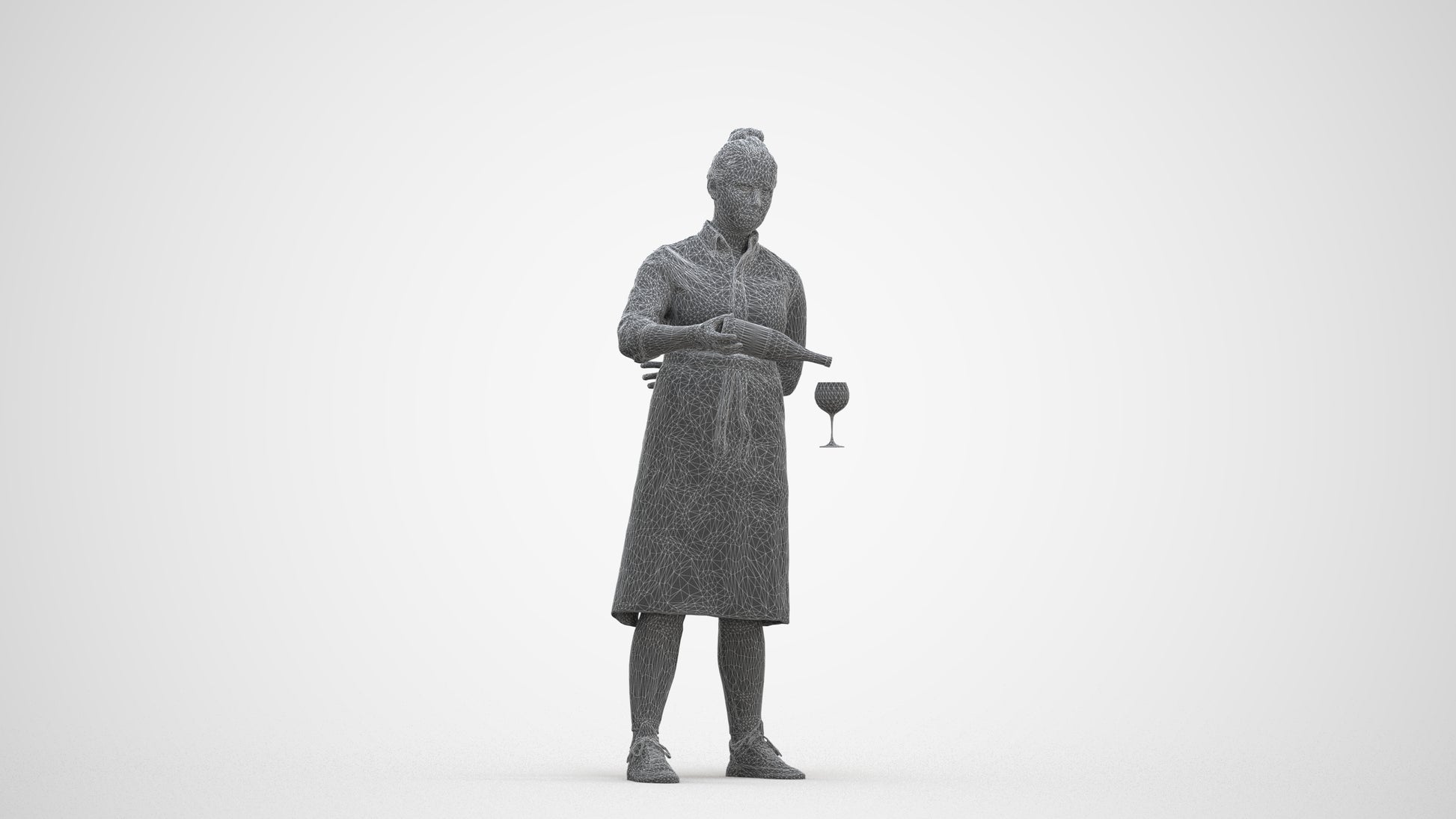 scanned 3D woman casual hospitality, photogrammetry people for Enscape and V-Ray, three-quarter front view render