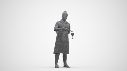 scanned 3D woman casual hospitality, photogrammetry people for Enscape and V-Ray, three-quarter front view render