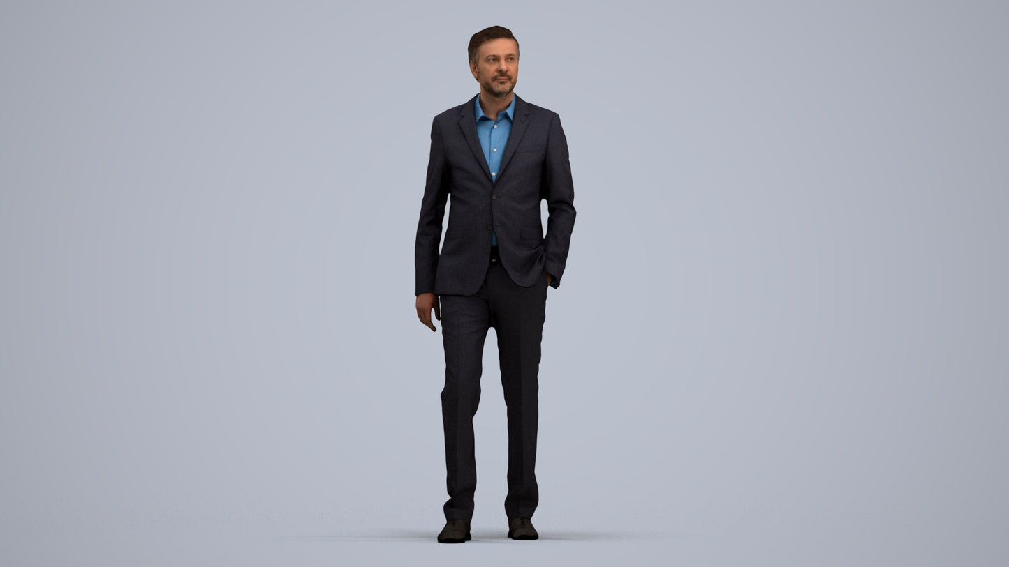 scanned 3D man business, photogrammetry people for Enscape and V-Ray, standing pose render