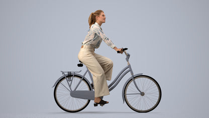 3D scanned woman cycling casual, photorealistic archviz people for Enscape and SketchUp, side view render