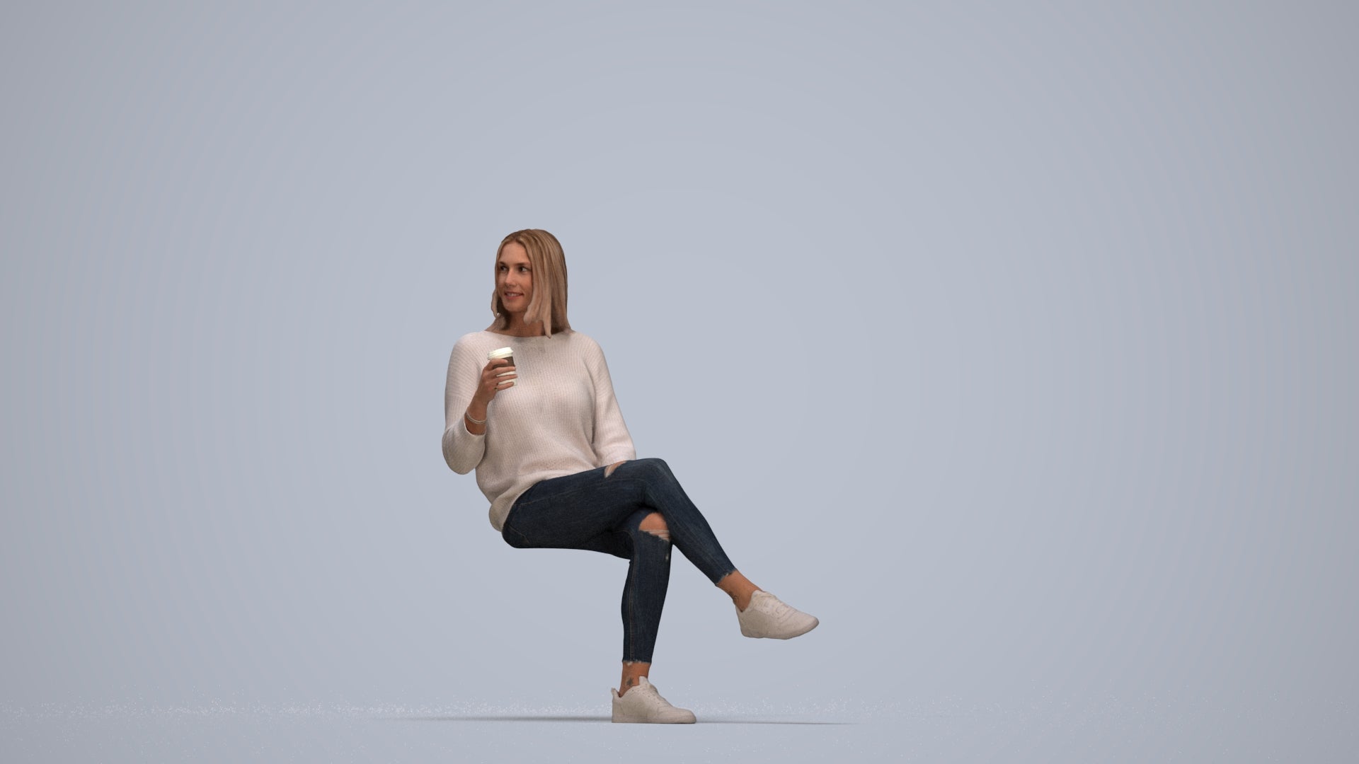 3D scanned woman sitting casual, photorealistic archviz people for Enscape and SketchUp, top-down view render