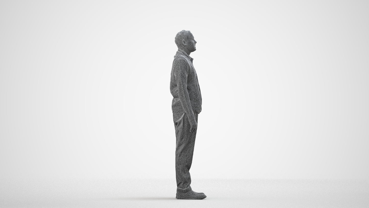 realistic 3D people man business standing, render-ready for V-Ray and Corona, FBX OBJ, wireframe side view