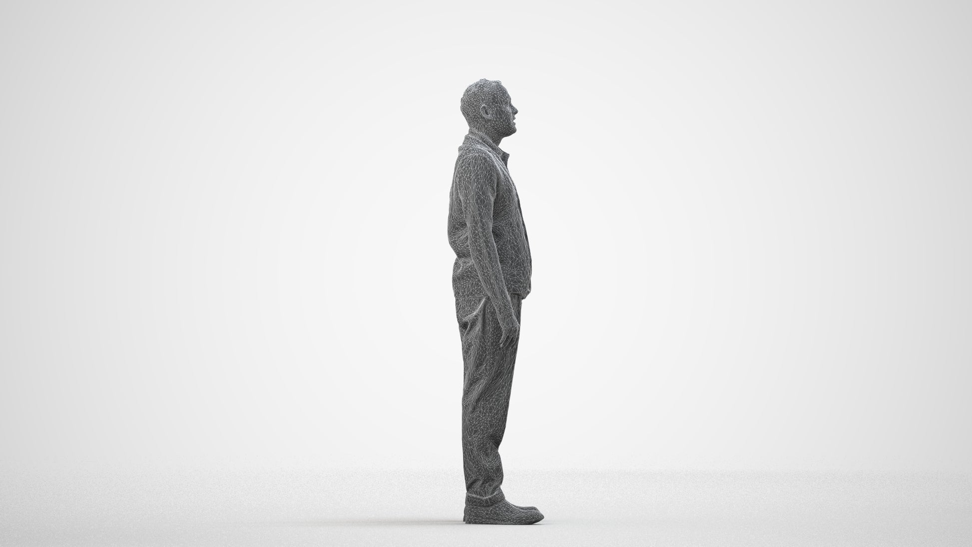 realistic 3D people man business standing, render-ready for V-Ray and Corona, FBX OBJ, wireframe side view