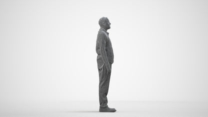 realistic 3D people man business standing, render-ready for V-Ray and Corona, FBX OBJ, wireframe side view