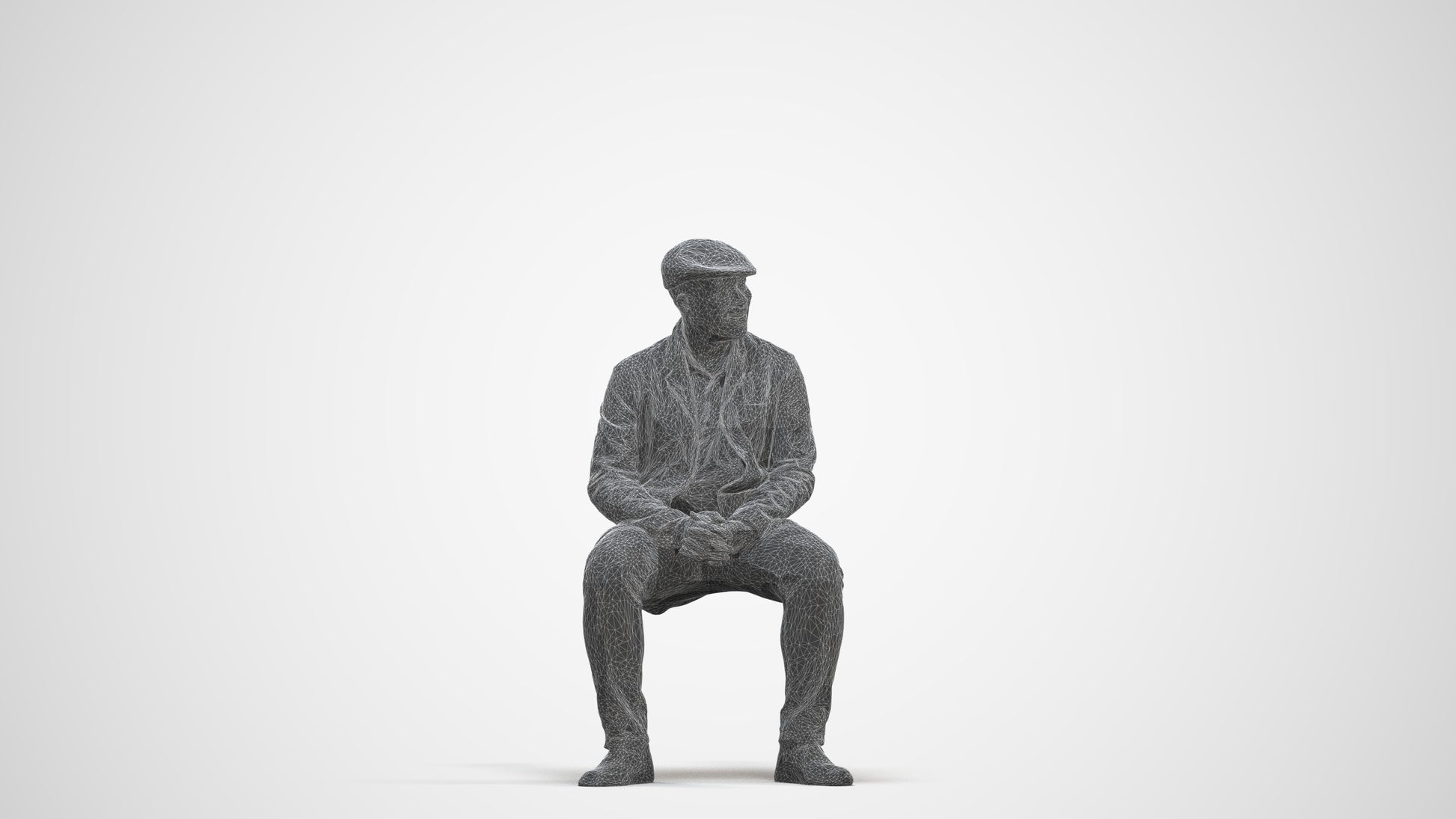3D people model man casual sitting, scanned human for 3ds Max rendering, three-quarter front view render