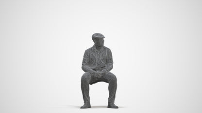 3D people model man casual sitting, scanned human for 3ds Max rendering, three-quarter front view render