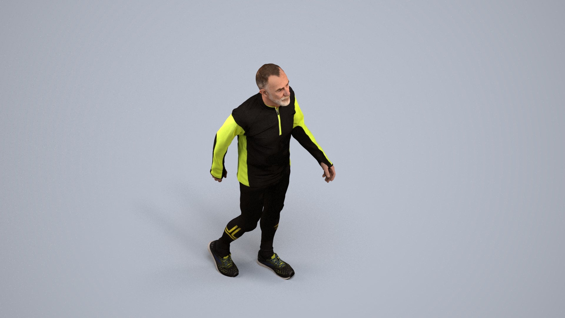 3D people model senior man sport, scanned human for 3ds Max rendering, back view render