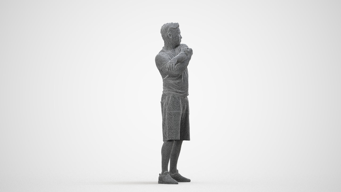 realistic 3D human man sport, archviz people FBX OBJ for Blender, wireframe side view