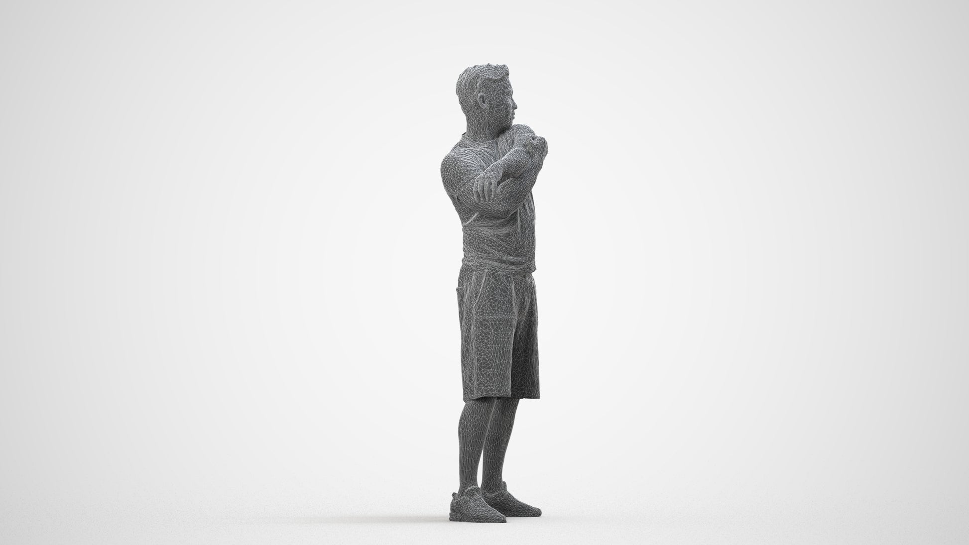realistic 3D human man sport, archviz people FBX OBJ for Blender, wireframe side view