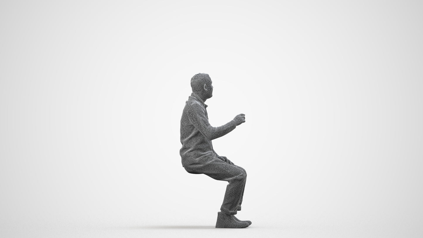 3D scanned man sitting business, photorealistic archviz people for Enscape and SketchUp, wireframe side view