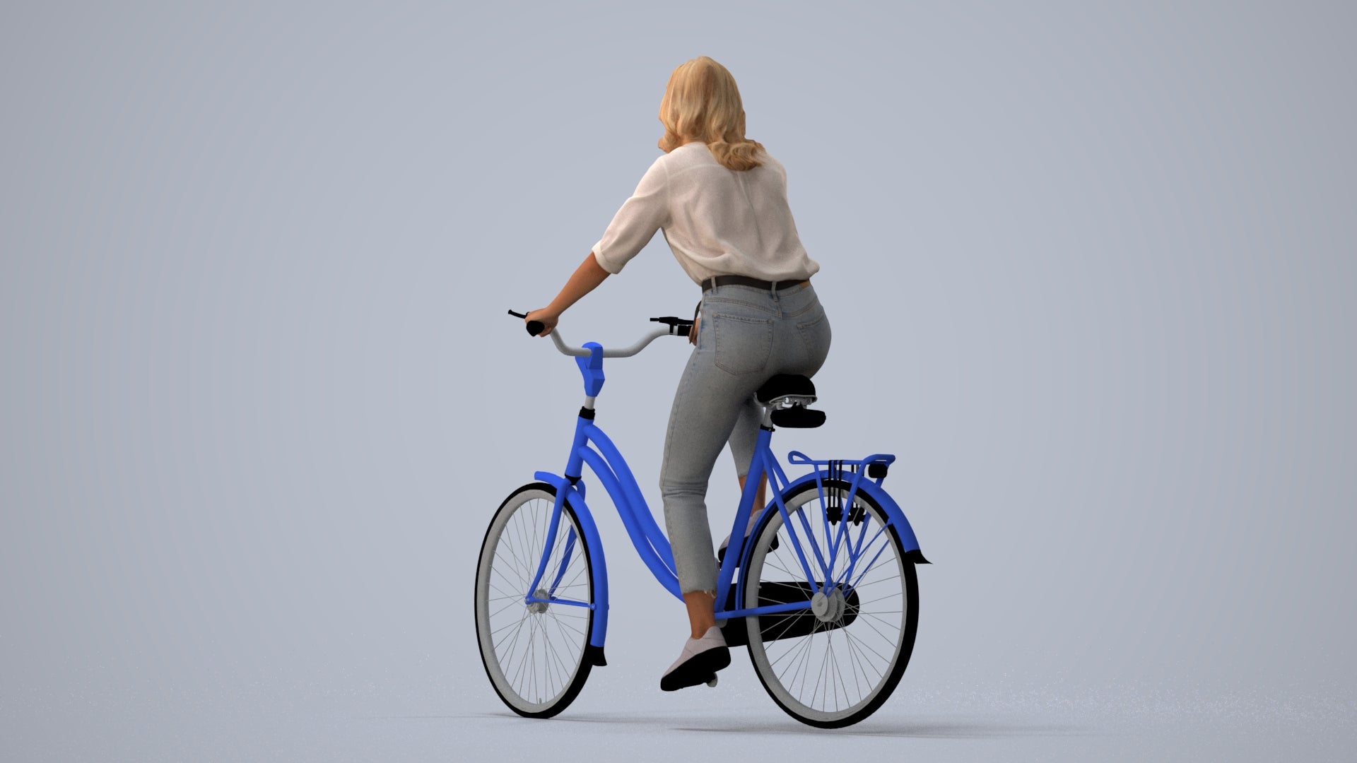 realistic 3D people woman casual cycling, render-ready for V-Ray and Corona, FBX OBJ, three-quarter view render