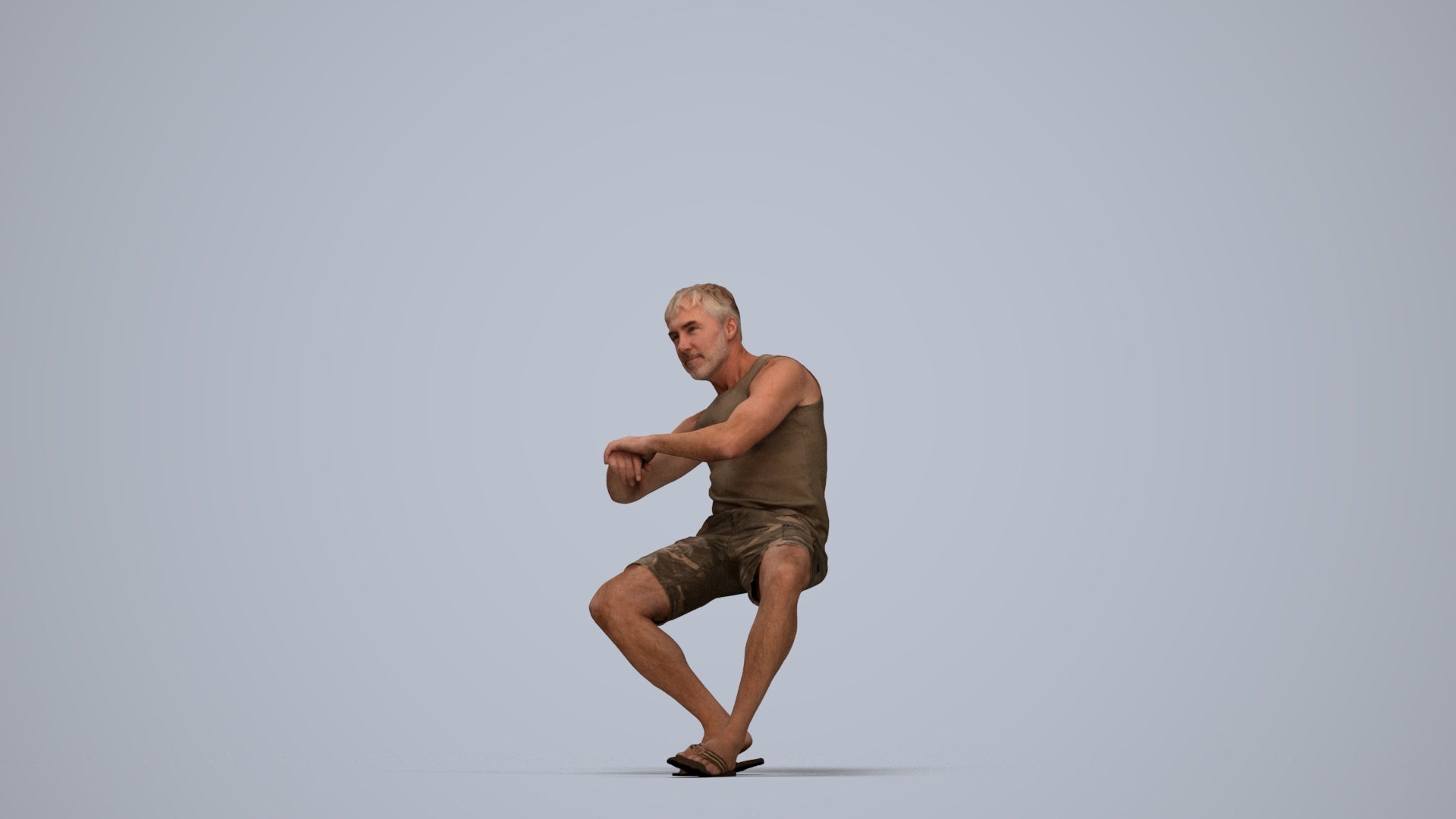 3D scanned man sitting casual, photorealistic archviz people for Enscape and SketchUp, top-down view render