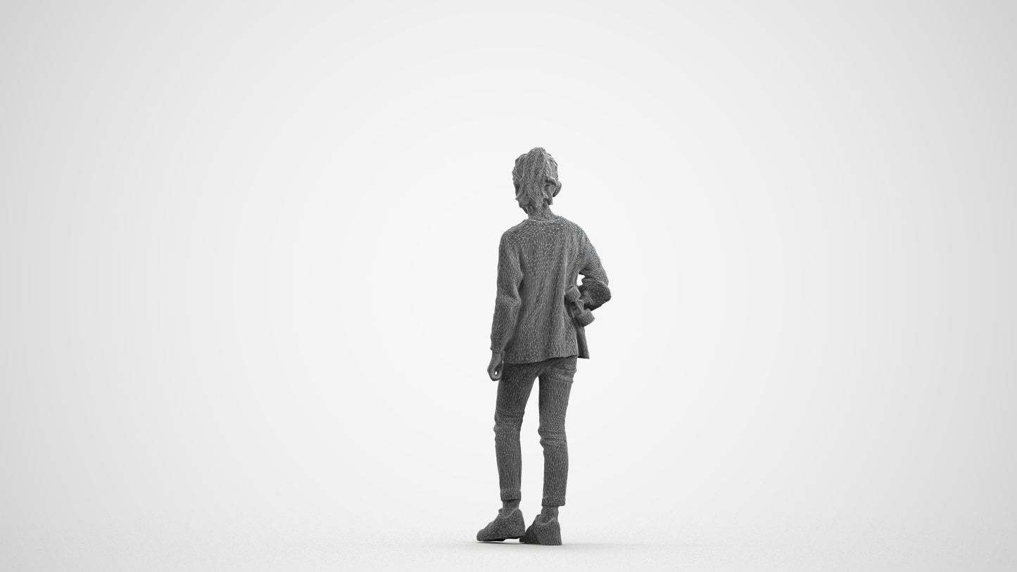 realistic 3D girl casual kids, scanned archviz people for Blender and 3ds Max, wireframe front view