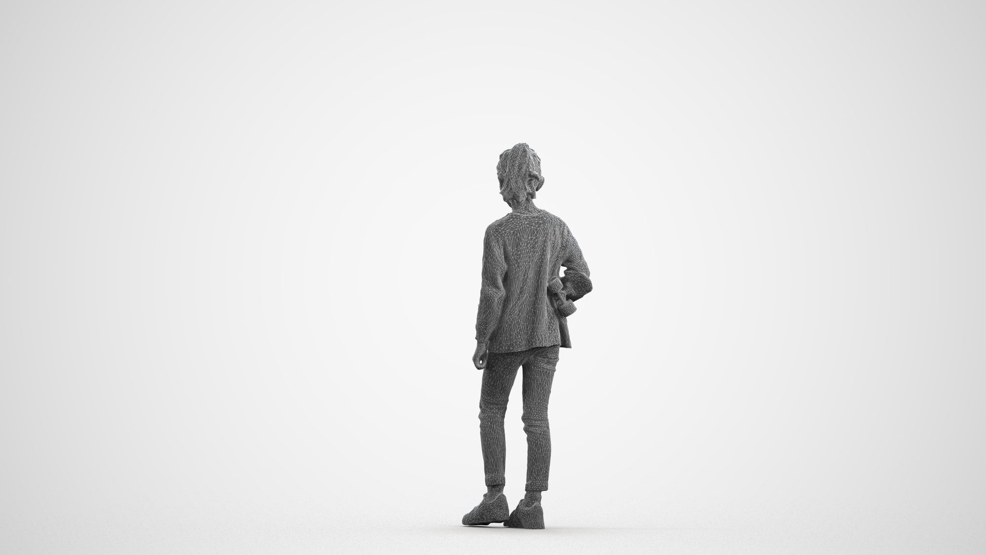 realistic 3D girl casual kids, scanned archviz people for Blender and 3ds Max, wireframe front view