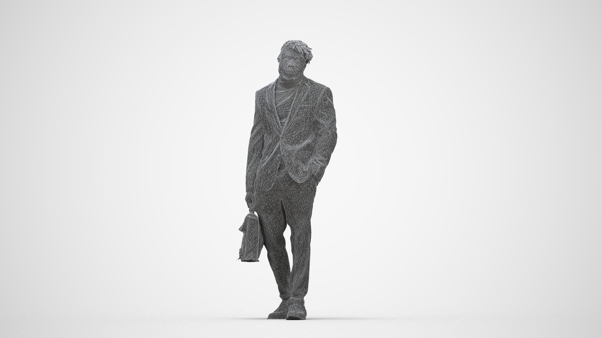 photogrammetry 3D man business walking, realistic human model archviz FBX, wireframe back view