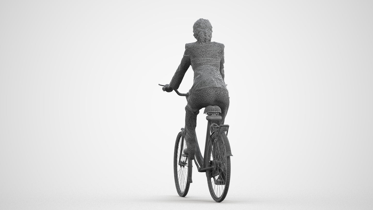 realistic 3D people woman business cycling, render-ready for V-Ray and Corona, FBX OBJ, wireframe front view