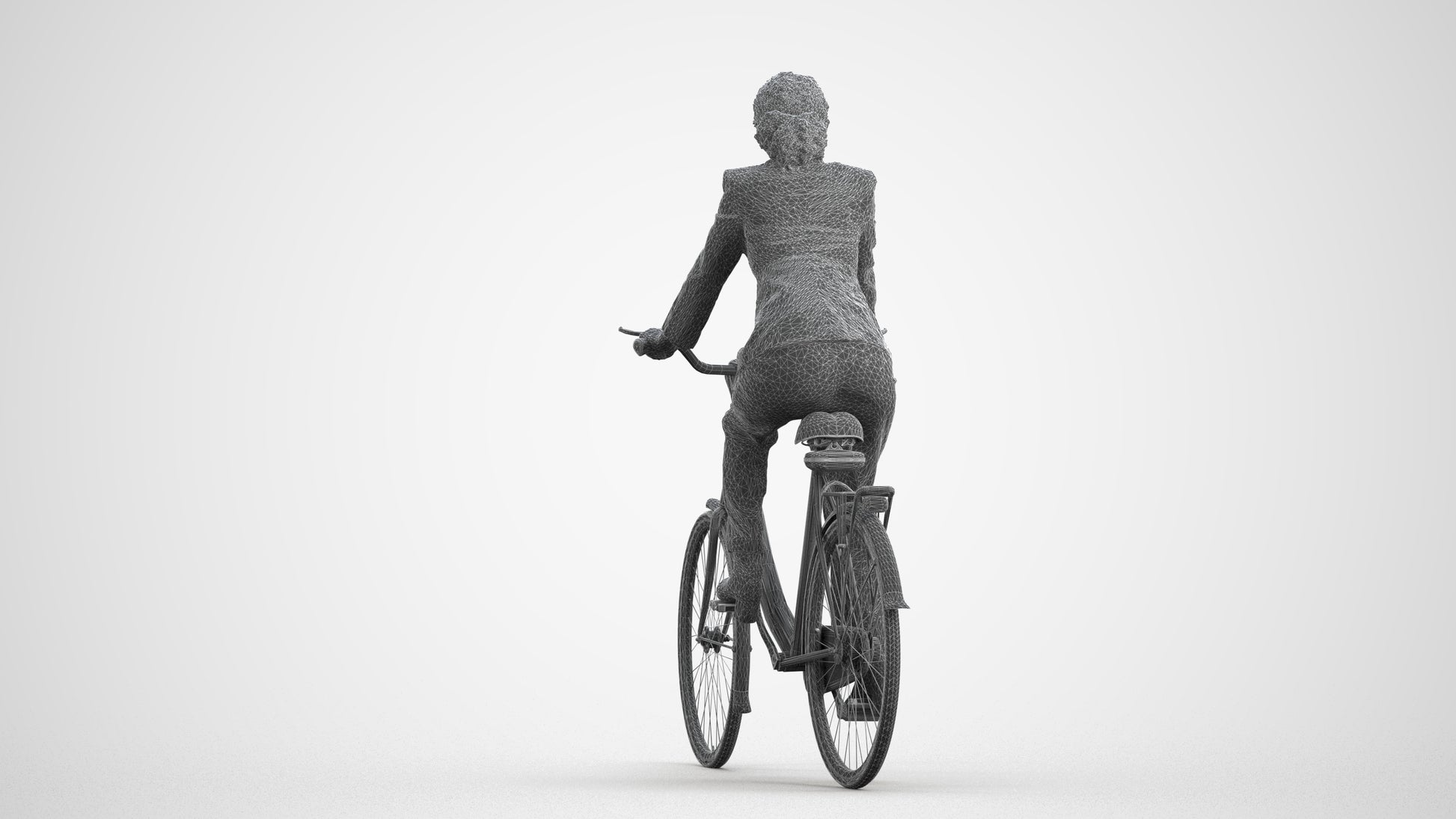 realistic 3D people woman business cycling, render-ready for V-Ray and Corona, FBX OBJ, wireframe front view